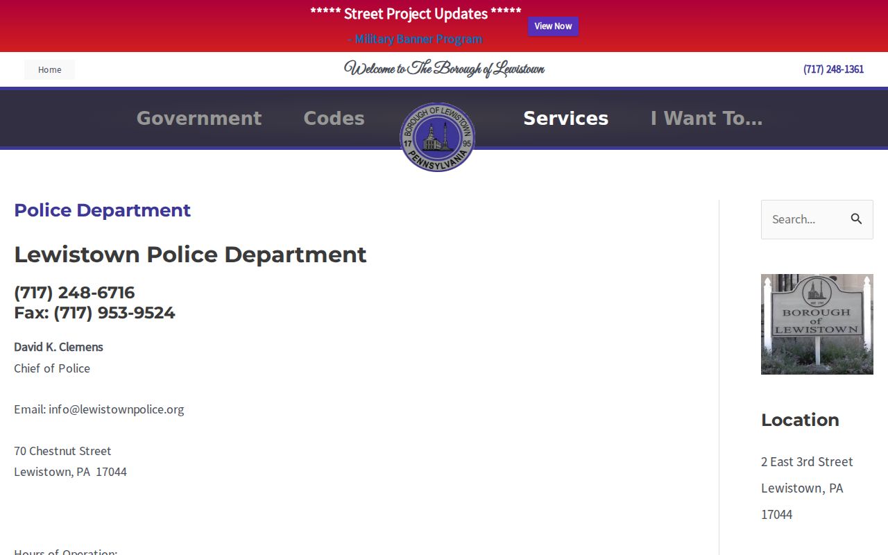Lewistown criminal records police department page in Mifflin County