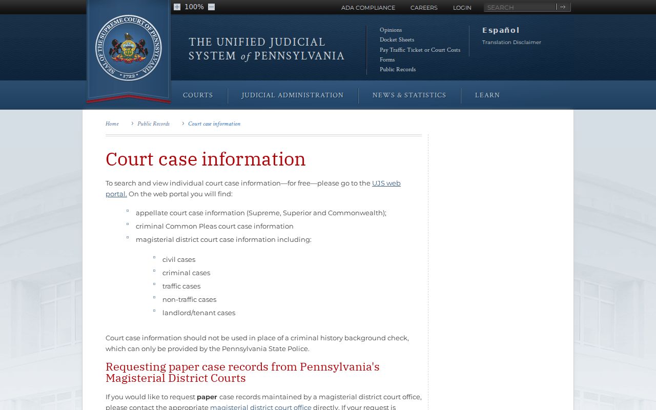 Mifflin County criminal court case public access guidance