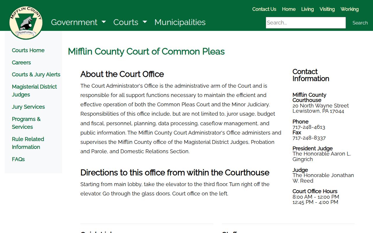 Mifflin County criminal records courthouse information
