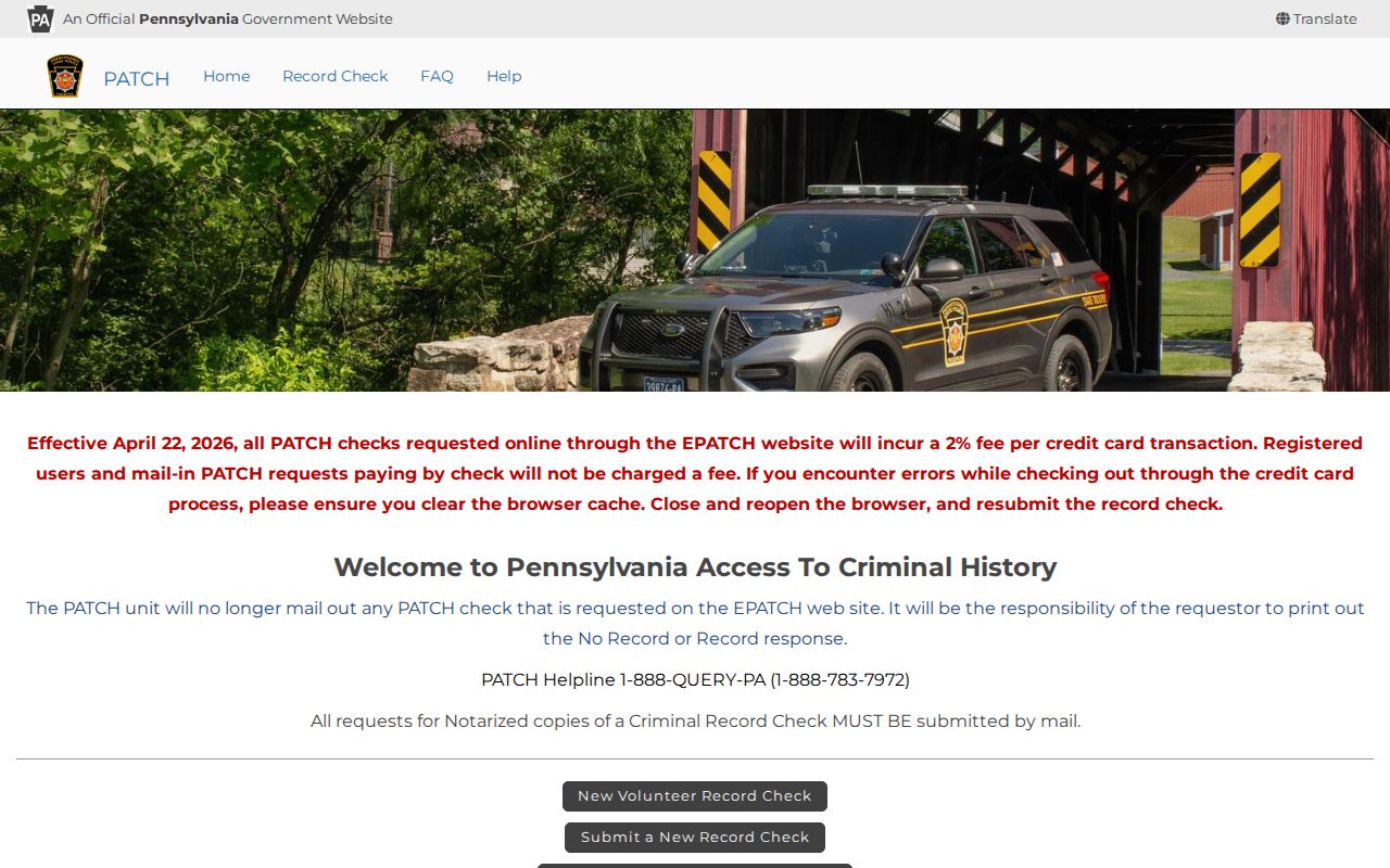 Mifflin County criminal history PATCH request entry