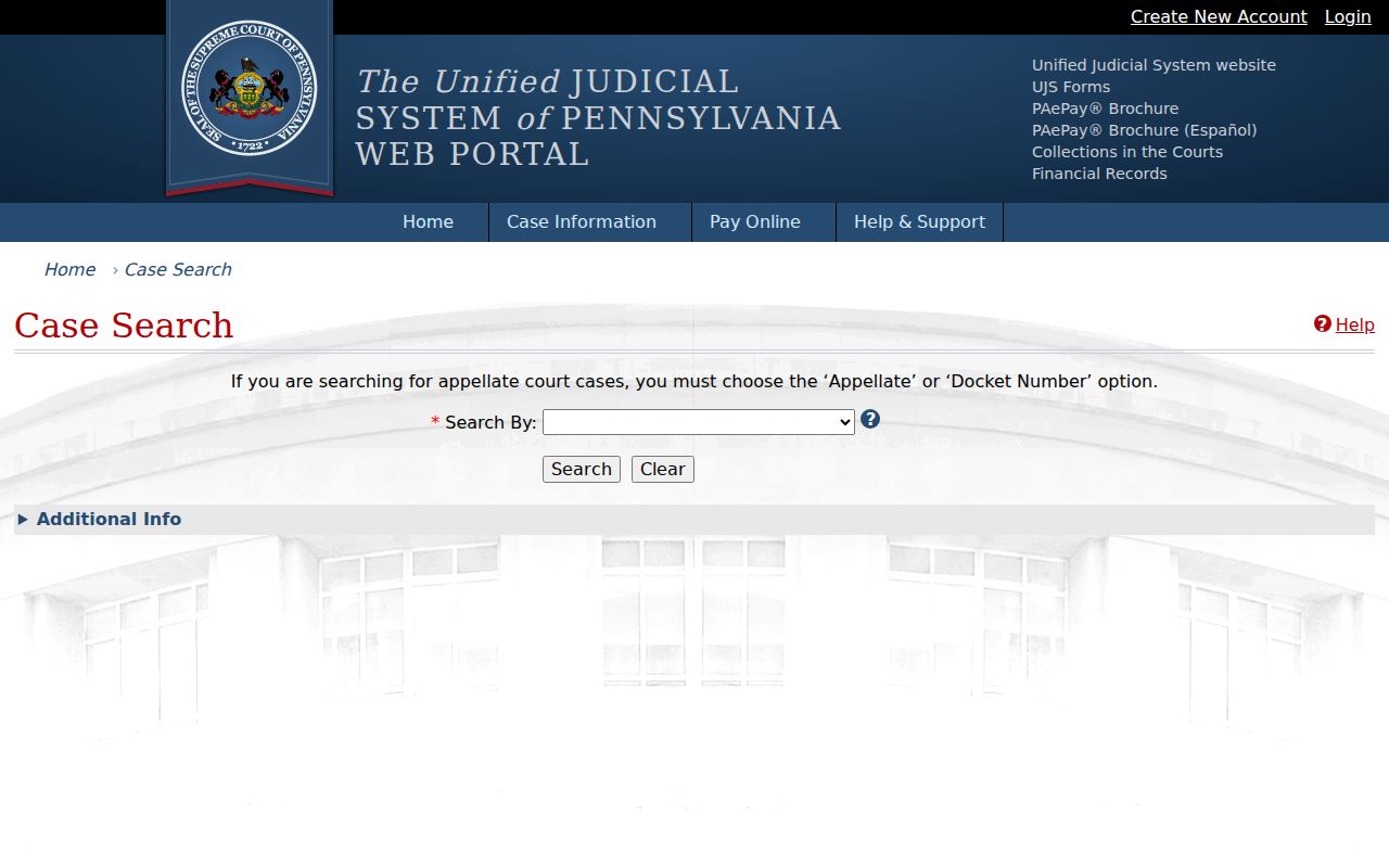 Mifflin County criminal court record search on UJS